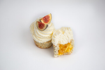 Delicious confectionery with berries on a white background.