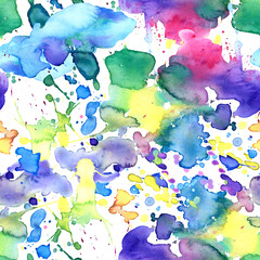 Color ink splashes pattern. Grunge splatters. Abstract seamless background. Watercolor banners