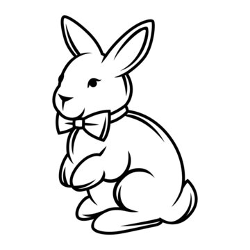 Illustration of rabbit with bow tie. Black and white stylized picture.