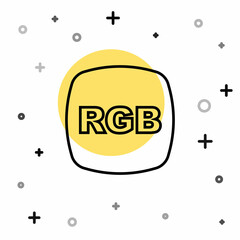 Black line Speech bubble with RGB and CMYK color mixing icon isolated on white background. Random dynamic shapes. Vector