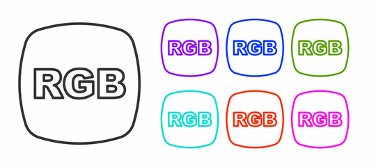 Black line Speech bubble with RGB and CMYK color mixing icon isolated on white background. Set icons colorful. Vector