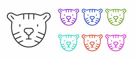 Black line Tiger head icon isolated on white background. Set icons colorful. Vector