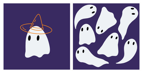 A set of vector postcards for Halloween