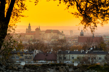 Widok na Kraków - View on Cracow and Wawel Castle. Postcard from Kraków - Poland - Polska