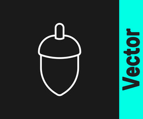 White line Acorn icon isolated on black background. Vector