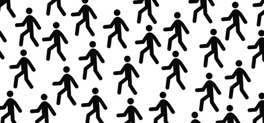 Stickman walking patern. Cartoon stickfigure run. Stop halt allowed area. Do not enter, danger, warning. walk sign. Vector attention and forbidden pictogram. Running man.