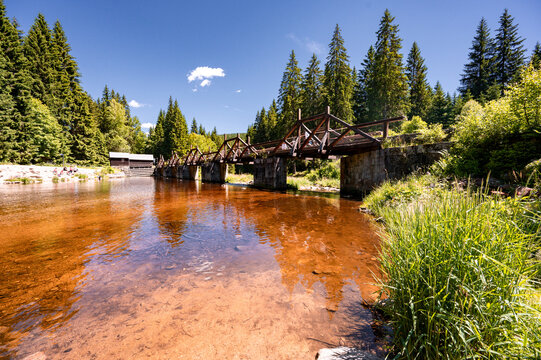 The gate bridge or rechle near Modrava is a waterworks, ensuring the branching of part of the water from the river Vydra into the Vchynice-Tetov navigation canal. Sumava national park