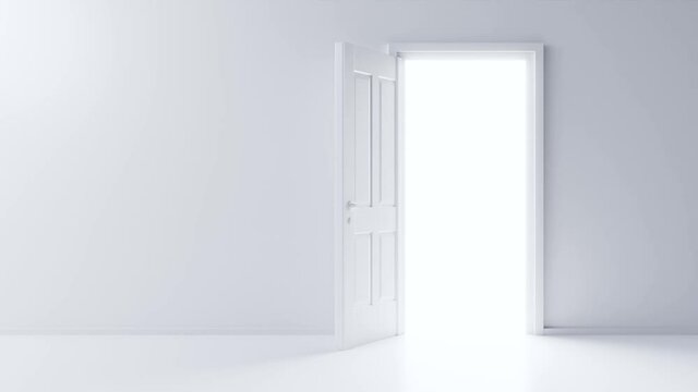 Weiße Tür öffnet sich - Thema Hoffnung, Ausgang, Chance oder Präsentation