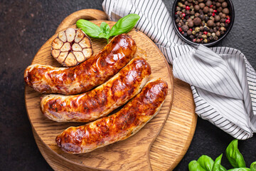 sausages vegetable vegetarian protein seitan vegan meatless soy wheat classic taste or snack ready to eat on the table healthy meal snack top view copy space for text food background 