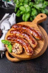 sausages vegetable vegetarian protein seitan vegan meatless soy wheat classic taste or snack ready to eat on the table healthy meal snack top view copy space for text food background 