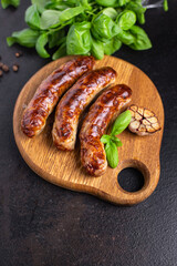 sausages vegetable vegetarian protein seitan vegan meatless soy wheat classic taste or snack ready to eat on the table healthy meal snack top view copy space for text food background 
