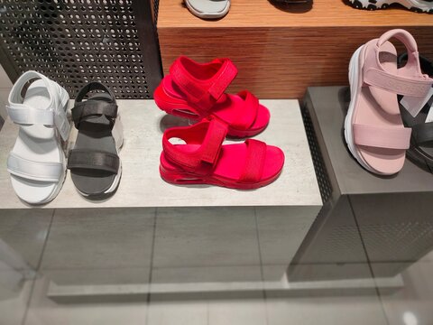 Kiyv, Ukraine - August 30, 2020: Skechers shoes at the shop at Shopping Mall.