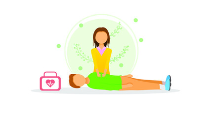 Abstract Flat Woman Doing Cardiopulmonary Resuscitation First Aid Cartoon People Character Concept Illustration Vector Design Style Healthcare Medical Heart Massage