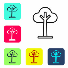 Black line Tree icon isolated on white background. Forest symbol. Set icons in color square buttons. Vector