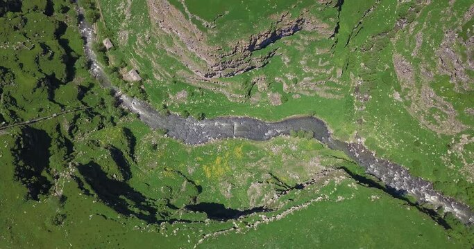 Video from a drone flying over the ancient fortress city of Lori Berd located between two inaccessible canyons of the river. Tourist attractions of Armenia and the Caucasus