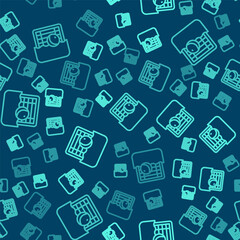 Green line Water polo icon isolated seamless pattern on blue background. Vector