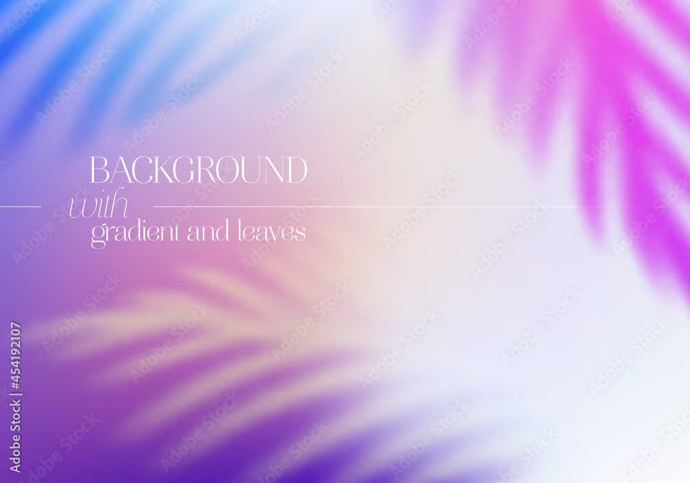 Poster Vector Gradient Background with Palm Leaves. Abstract Backdrop with Blurred Tropical Foliage Elements. Bright Banner for Summer Beach Parties