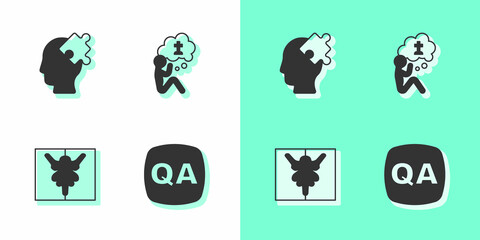 Set Question and Answer, Solution to the problem, Rorschach test and Man graves funeral sorrow icon. Vector