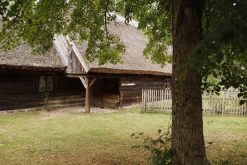 Chata drewniana rustykalna na wsi latem - obrazy, fototapety, plakaty