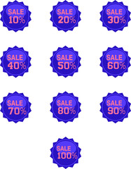 label for marketing campaign, 10-100% discount with red badge 