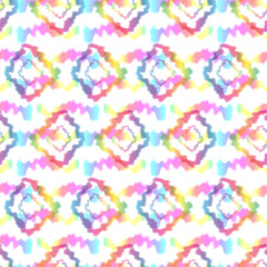 Obraz premium Hippie Tie Dye Rhombus Rainbow LGBT Seamless Pattern in Abstract Background Style. Colorful Shibori Psychedelic Texture with Rhomb Shape and Stripes