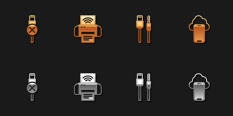 Set No usb cable cord, Smart printer system, USB and Cloud technology data icon. Vector