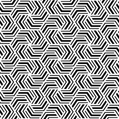 Geometric seamless pattern. Abstract geometry background. Repeated black and white texture. Geometrical printed. Repeating geo line pattern. Hexagon printing for design prints. Vector illustration