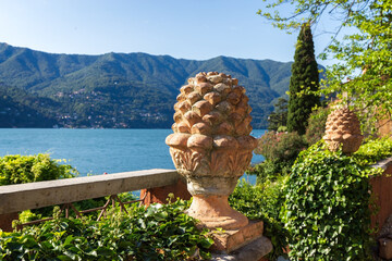 Stone pine cone. Italian Symbol of Fertility. Lake Como. Photo