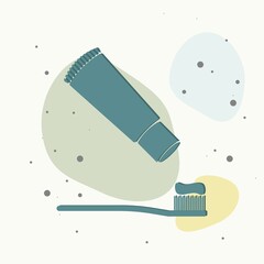 Vector image of toothbrush and open toothpaste on multicolored background.