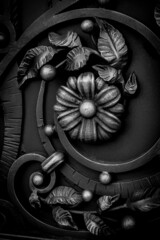 composition of flowers and leaves on metal gates