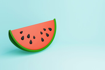 Slice of red watermelon with seeds, 3D illustration
