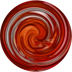 Red, round texture on a white background. Isolated 3D image of a circular vortex with white stripes.