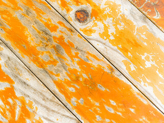 Orange flaky background color and wooden texture.