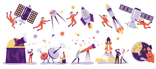 Astronomy Space People White Icon Set