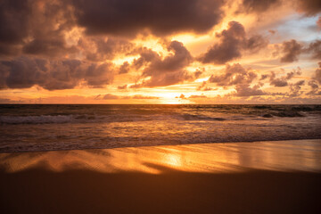 Fototapeta na wymiar landscape sunset over sea silhouette Sky.Dramatic sky Colorful dark.
