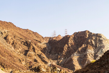 Mountains surrounding Al Al Rafisah Dam in Sharjah Emirate. Outdoor