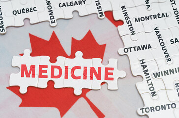 The flag of Canada features city name jigsaw puzzles and jigsaw puzzles with the words - medicine