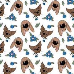 Seamless pattern with dogs and flowers. Design for fabric, textile, wallpaper and packaging 