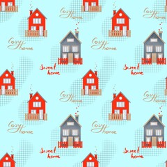 pattern with houses. Seamless print for fabric, textile, wallpaper and packaging design 