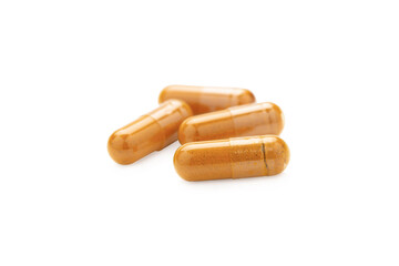 Turmeric Capsule isolated on white background with clipping path