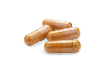 Turmeric Capsule isolated on white background with clipping path