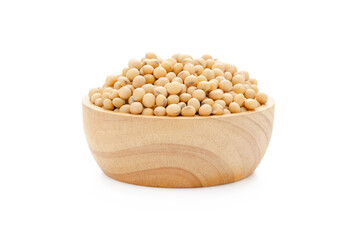 Soybeans in bowl wood isolated on white background with clipping path