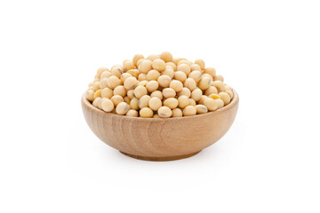 Soybeans in bowl wood isolated on white background with clipping path