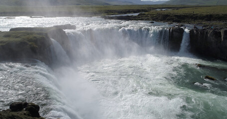 Aerial view over Godafoss waterfall, Iceland

Godafoss is a waterfall in northern Iceland, Drone view , February 2021
