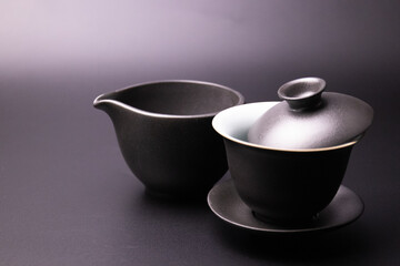 Black Chinese Tea Cup on Black background