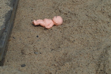 Children's toys in the sandbox in the summer outdoors. High quality photo