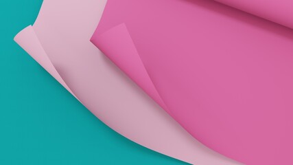 Curved sheet of paper. Rolled up paper banner. Imitation of colored paper. 3d render