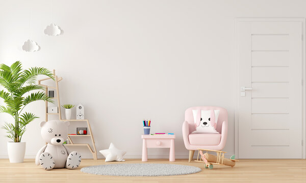 Pink Sofa In Child Room Interior With Copy Space, 3D Rendering