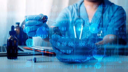 Doctor using digital tablet find information patient medical history at the hospital. Medical...