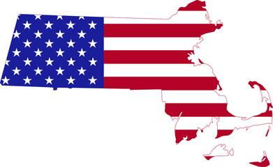 Simple flat US flag map of the Federal State of Massachusetts, USA